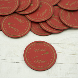 Hande Made label - pin diameter 3 cm - red