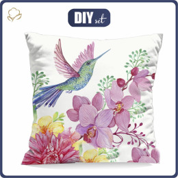 PILLOW 45X45 - HUMMINGBIRDS AND FLOWERS - Panama 220g - sewing set