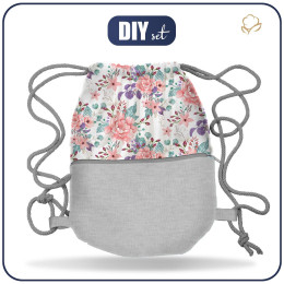 GYM BAG WITH POCKET - WILD ROSE FLOWERS PAT. 1 (BLOOMING MEADOW) - sewing set