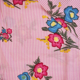 FLOWERS / STRIPES OF ROSES - viscose woven fabric