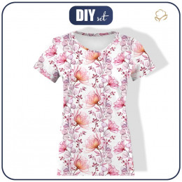 WOMEN’S T-SHIRT - FLOWERS pat. 4 (pink) - single jersey