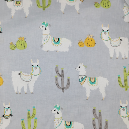LAMA AND CACTI / grey - Cotton woven fabric