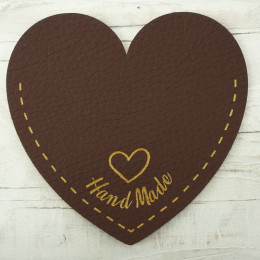 Small pocket from leatherette heart "Hand made" - brown