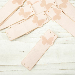 Loop fold label faux suede - big butterfly 2 x 7 cm - muted pink