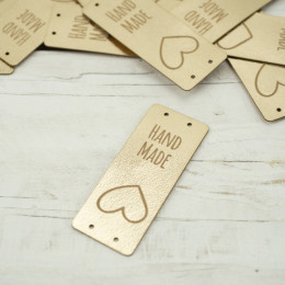 Loop fold label "Hand Made" - Heart 2 x 5 cm - light gold