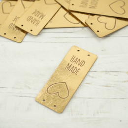 Loop fold label "Hand Made" - Heart 2 x 5 cm - gold