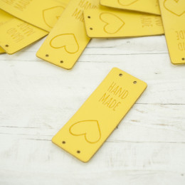 Loop fold label "Hand Made" - Heart 2 x 5 cm - mustard