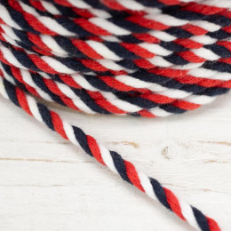 Twisted cotton cord 3 mm - navy/red/white