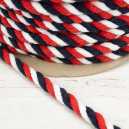 Twisted cotton cord 8 mm - red/navy/white