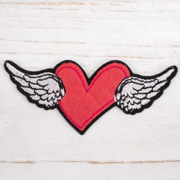 Embroidered iron-on HEART WITH WINGS - red