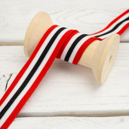  Knitwear ribbon - side stripes 25 mm - 5 stripes:  red, white, black