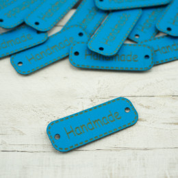 Leatherette label Handmade 30 mm -  turquoise