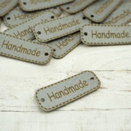 Leatherette label Handmade 30 mm - silver