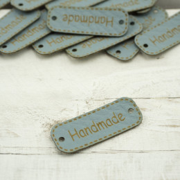 Leatherette label Handmade 30 mm -   blue - grau