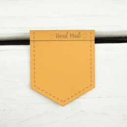 Small pocket from leatherette V-neck "Hand Made" -  honey