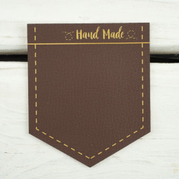 Big pocket from leatherette V-neck "Hand Made" -  brown