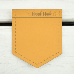 Big pocket from leatherette V-neck "Hand Made" -  honey