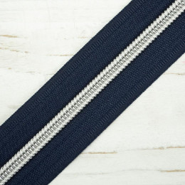 Zipper tape decorative 5mm - navy / silver