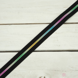 Zipper tape decorative 5mm - black / rainbow