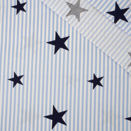 BLACK STARS / LIGHT BLUE STRIPES - POPLIN 100% cotton 