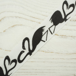 Grosgrain ribbon 15 mm white with black flamingos