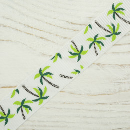 Grosgrain ribbon 15 mm white with palm trees