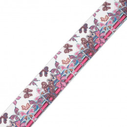 Woven printed elastic band - BUTTERFLIES (pattern no. 1 pink) / white  / Choice of sizes