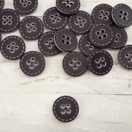 Plastic button with tacking small - dark brown