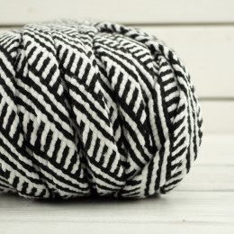 Cotton cord flat 18 mm striped - white / black