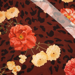 ROSES ON SPOTS / maroon - viscose woven fabric