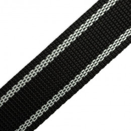 Webbing tape 30mm - white stripes - black