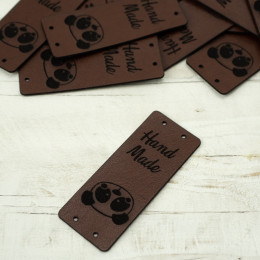 Loop fold label "Hand Made" - Panda 2 x 5 cm - brown