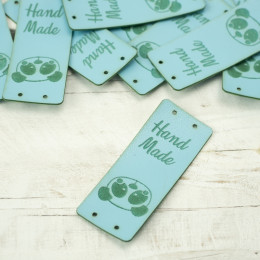 Loop fold label "Hand Made" - Panda 2 x 5 cm - light turquoise
