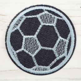 Iron-on embroided football 6,5 cm - baby blue