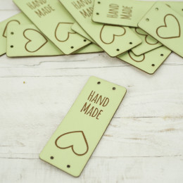 Loop fold label "Hand Made" - Heart 2 x 5 cm - pistachio