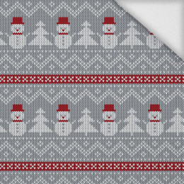 SNOWMEN WITH CHRISTMAS TREES / grey - looped knit 