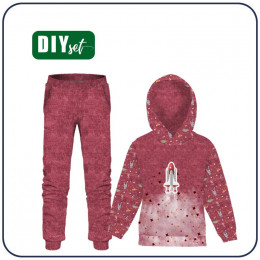 Children's tracksuit (OSLO) - SPACESHIP (SPACE EXPEDITION) / ACID WASH MAROON - looped knit fabric 
