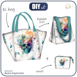 XL bag with in-bag pouch 2 in 1 - WATERCOLOR SKULL - sewing set