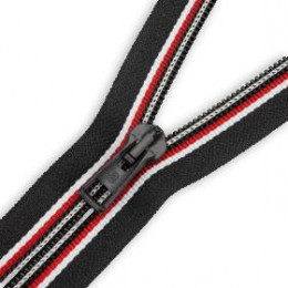 Coil zipper 50cm open-end - black / red with side stripes