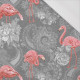 FLAMINGOS AND ROSES / grey -  single jersey with elastane 