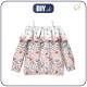 Bardot neckline blouse (VIKI) - FLOWERS (pattern no. 3) / white - sewing set