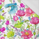 KINGFISHERS AND POPPIES (KINGFISHERS IN THE MEADOW) / white - single jersey with elastane 