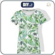 WOMEN’S T-SHIRT M - PALM LEAVES pat. 4 / white - single jersey 