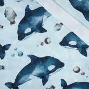 ORCAS (THE WORLD OF THE OCEAN) / CAMOUFLAGE pat. 2 (light blue) - looped knit fabric