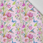 MINI KINGFISHERS AND BUTTERFLIES (KINGFISHERS IN THE MEADOW) / pink - Cotton woven fabric