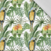 PARROTS pat. 2 / white (JUNGLE) - Cotton woven fabric