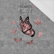 ALWAYS BEAUTIFUL (GLITTER BUTTERFLIES) / ACID WASH GREY - SINGLE JERSEY PANORAMIC PANEL (60cm x 155cm)