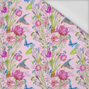 MINI KINGFISHERS AND BUTTERFLIES (KINGFISHERS IN THE MEADOW) / pink - Waterproof woven fabric