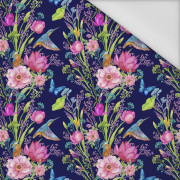 MINI KINGFISHERS AND BUTTERFLIES (KINGFISHERS IN THE MEADOW) / dark blue - Waterproof woven fabric