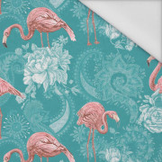 FLAMINGOS AND ROSES / sea blue- Waterproof woven fabric